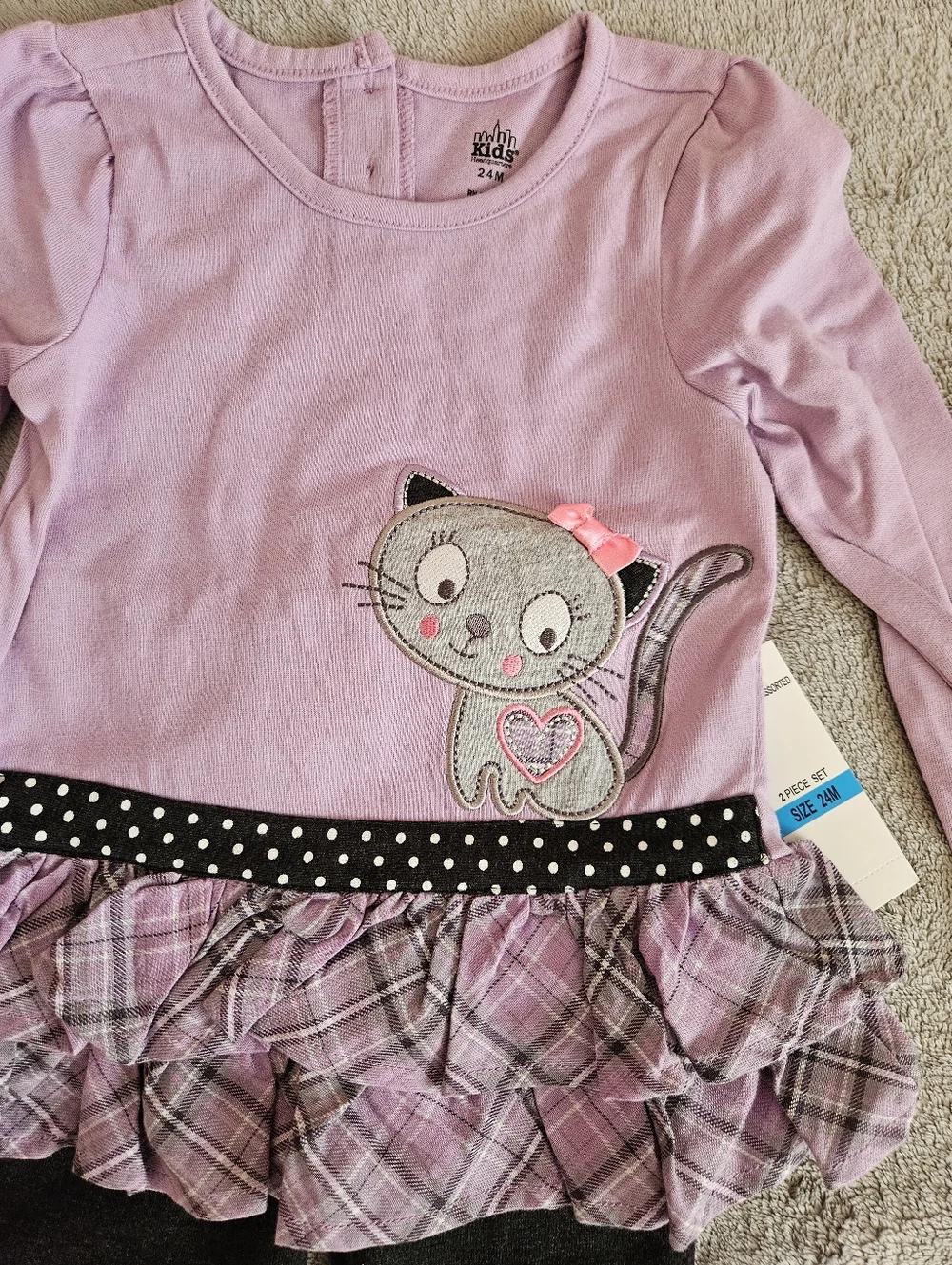 Kids Headquarters Purple Plaid Ruffle Tunic & Black Leggings Set 24M